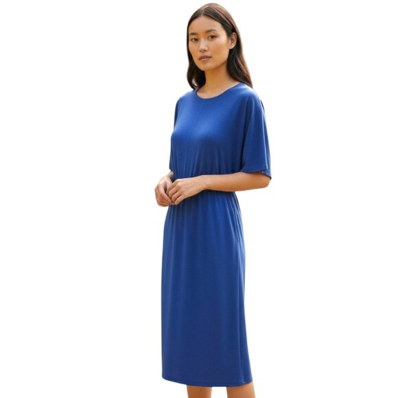 Chico’s Blue Short-Sleeve Cinched Midi Dress – Size 2 (Large) - Picture 1 of 8